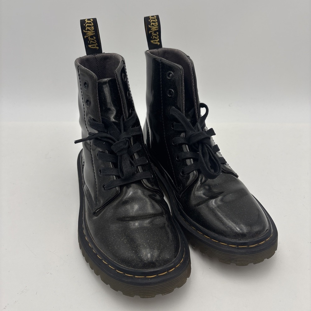 Dr Martens Luana Boots Black Glitter Patent AW004 Combat Punk 7-Eye size 6 L